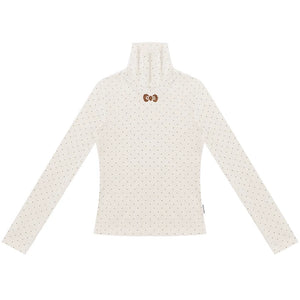 Retro Polka Dot High-Neck Long Sleeve T-Shirt