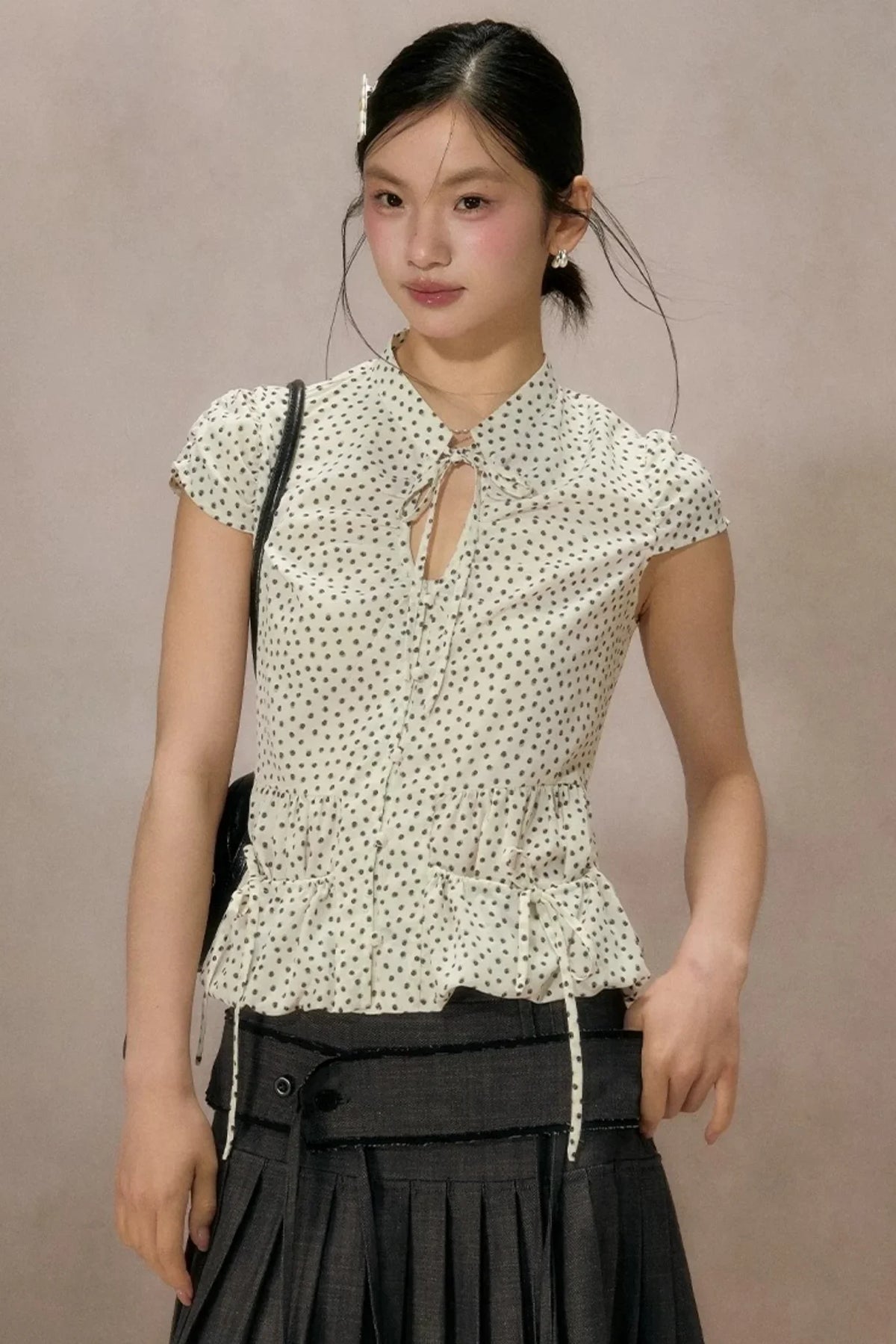 Retro Polka Dot Puff Sleeve Shirt