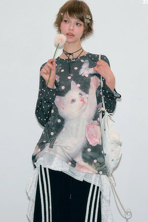 Retro Polka Dot Raglan Top