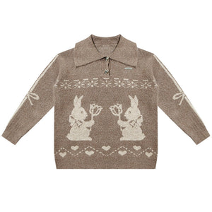 Retro Polo Collar Fair Isle Sweater