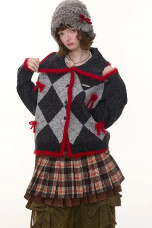 Retro Preppy Quilted Cardigan