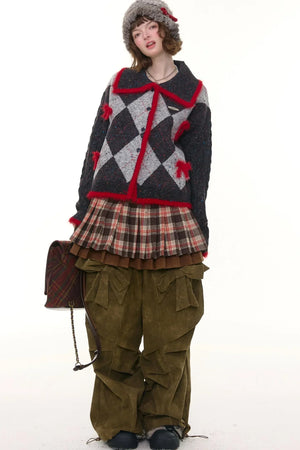 Retro Preppy Quilted Cardigan