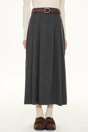 Retro Preppy Woolen A-Line Skirt