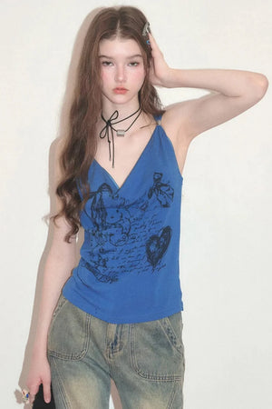 Retro Rabbit Print Swing-Neck Camisole