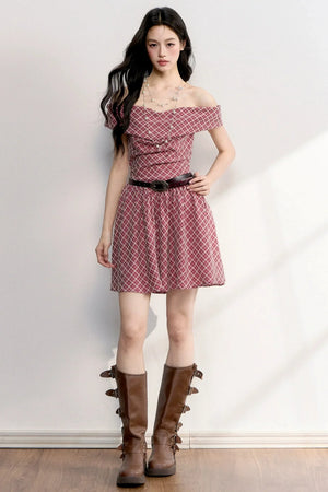 Retro Red Plaid A-Line Dress