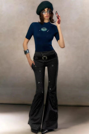Retro Rhinestone Casual Pants
