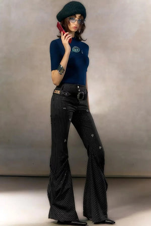 Retro Rhinestone Casual Pants