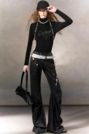 Retro Rhinestone Casual Pants