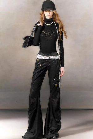 Retro Rhinestone Casual Pants