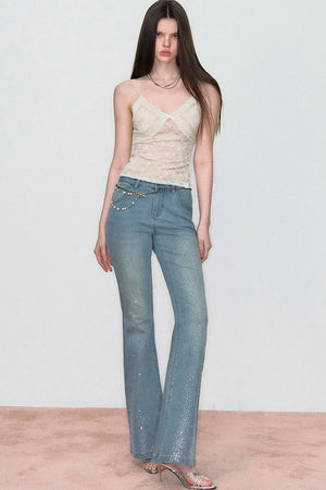 Retro Rhinestone Flared Jeans