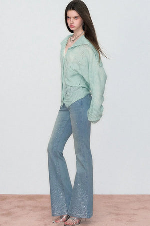 Retro Rhinestone Flared Jeans