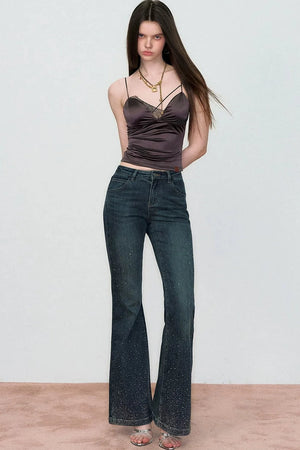 Retro Rhinestone Flared Jeans