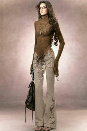 Retro Rhinestone Flared Pants