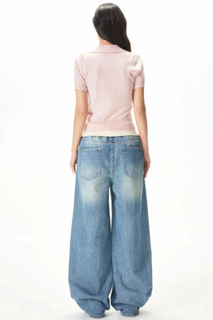 Retro Ribbed Patchwork Denim Pants
