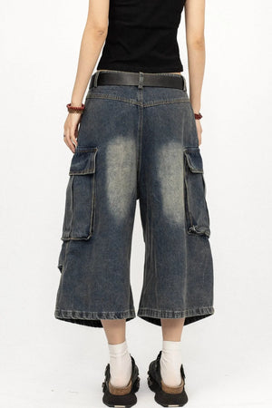 Retro Ripped Denim Capri Pants