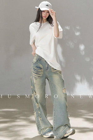 Retro Ripped Denim Pants