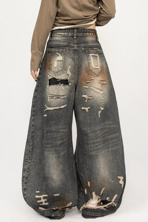 Retro Ripped Wide-Leg Jeans