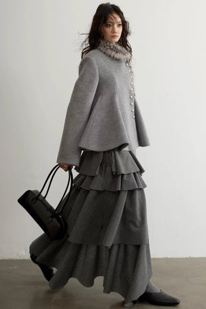 Retro Ruffled Striped Skirt