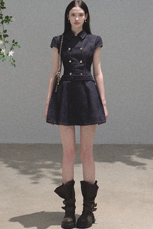 Retro Short Sleeve Denim Dress Set-Up
