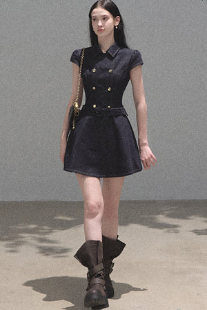 Retro Short Sleeve Denim Dress Set-Up
