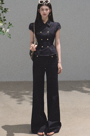 Retro Short Sleeve Denim Dress Set-Up