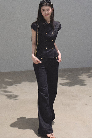 Retro Short Sleeve Denim Dress Set-Up