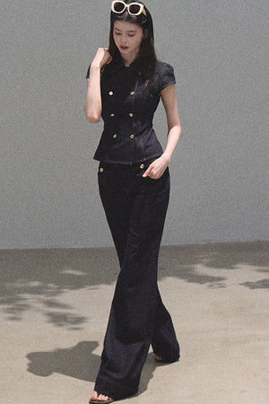 Retro Short Sleeve Denim Dress Set-Up