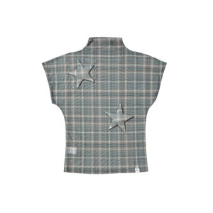 Retro Star Patch Plaid Mesh Top