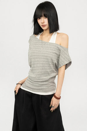Retro Striped Asymmetrical Top