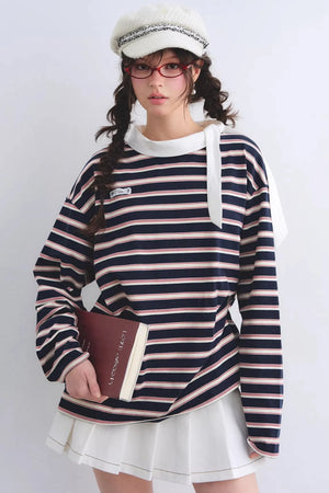 Retro Striped Color-Blocked Top