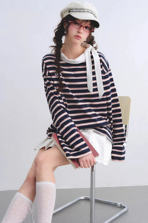 Retro Striped Color-Blocked Top