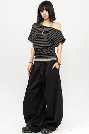 Retro Striped Halter Off-Shoulder Top