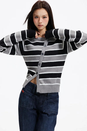 Retro Striped Knit Cardigan
