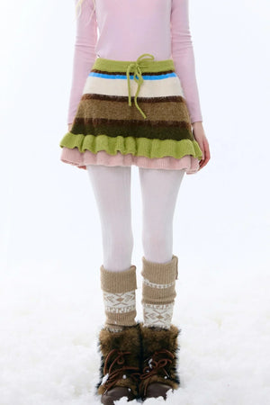 Retro Striped Knitted Skirt
