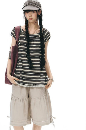 Retro Striped Lace Knit Top