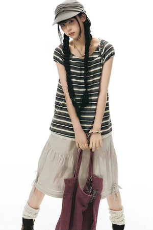 Retro Striped Lace Knit Top