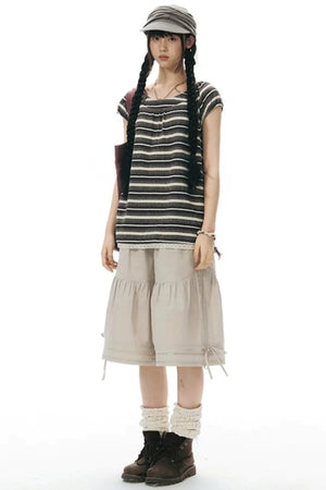 Retro Striped Lace Knit Top