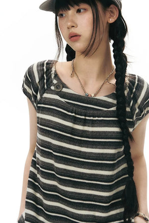 Retro Striped Lace Knit Top