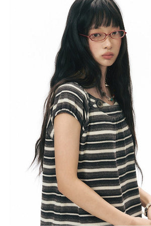 Retro Striped Lace Knit Top