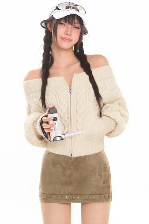 Retro Suede Studded Skirt