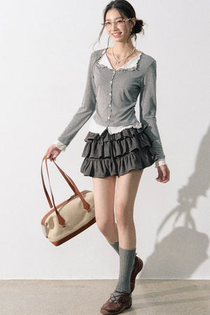 Retro Suede Tiered Skirt