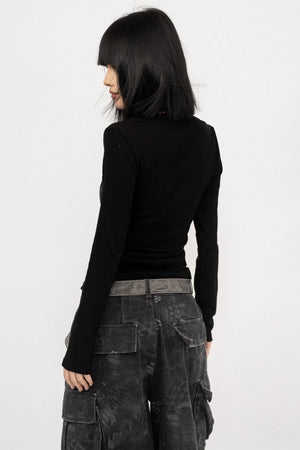 Retro V-Neck Letter Print Top