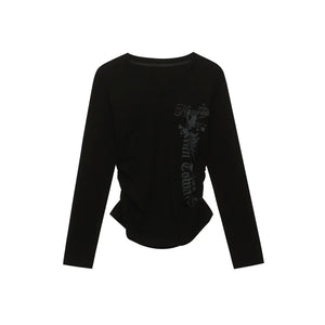 Retro V-Neck Letter Print Top