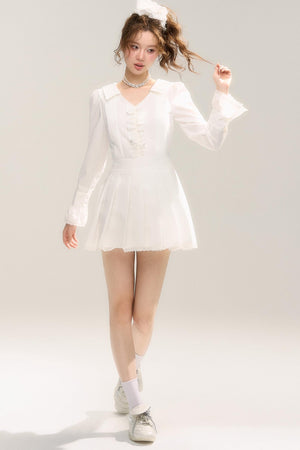Retro V-Neck Porcelain Dress