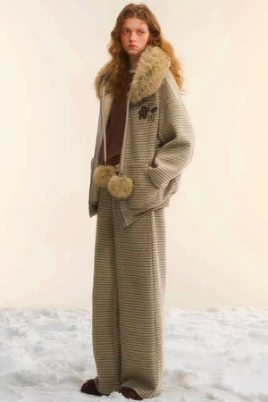 Retro Velvet Striped Jacket Set-Up