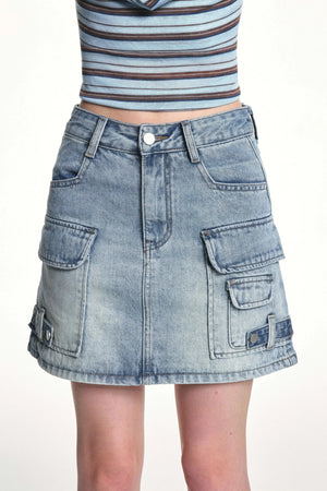 Retro Washed Slimming Denim Skirt