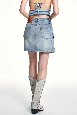 Retro Washed Slimming Denim Skirt