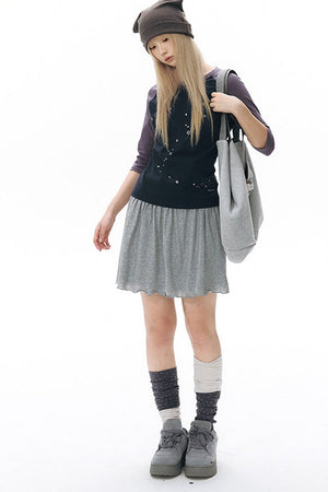 Reversible A-Line Cuffed Waistband Knit Skirt