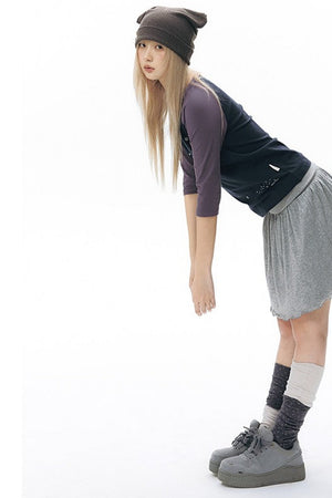Reversible A-Line Cuffed Waistband Knit Skirt