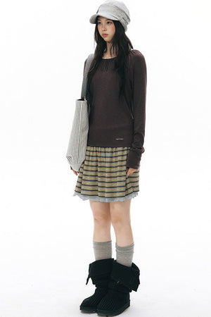 Reversible A-Line Cuffed Waistband Knit Skirt